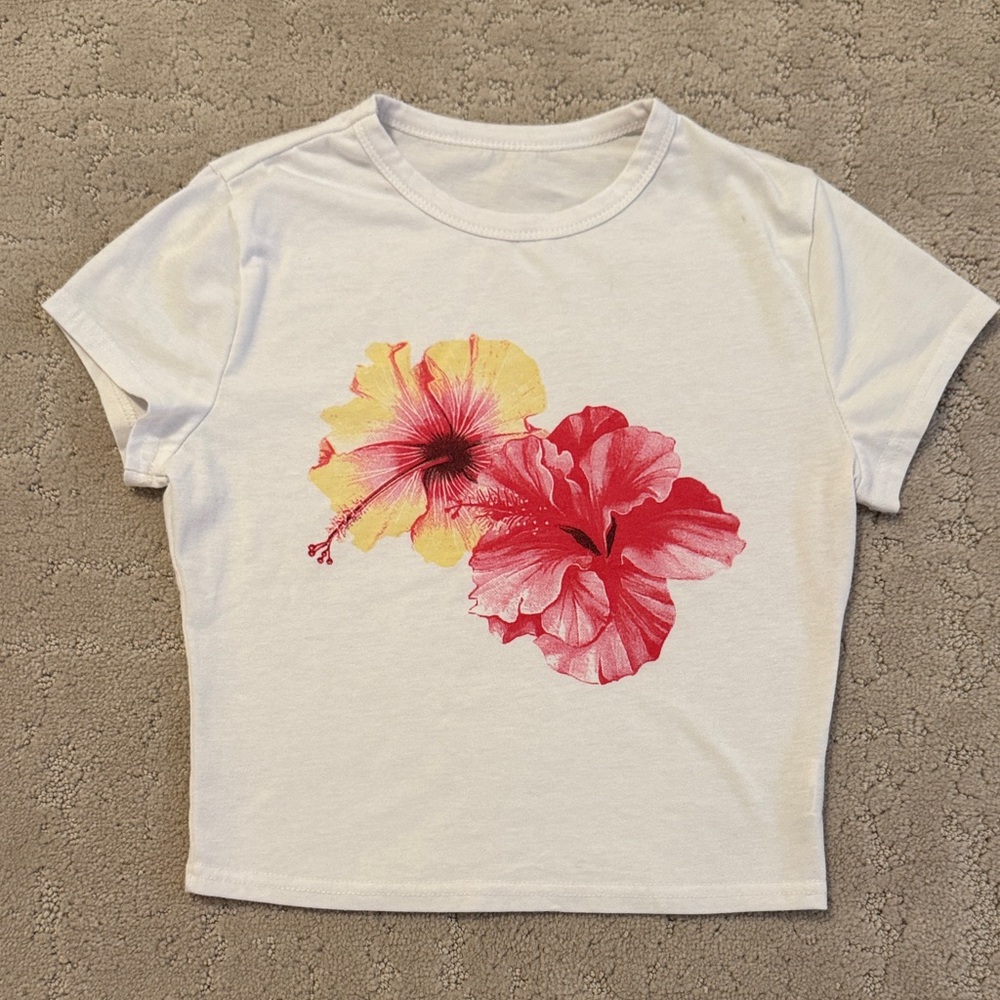 Hibiscus Print White Tee